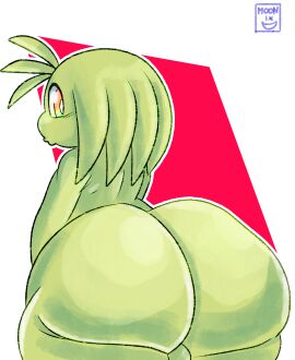 absurd_res alien ass big_ass big_butt digital_media_(artwork) femboy glistening glistening_body glistening_butt green_background green_body green_butt hair hi_res huge_ass huge_butt humanoid jay_(sqoon) looking_back male moonix_xero nude puwa rear_view shaded simple_background smile solo standing thick_thighs wide_hips yellow_eyes