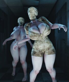 2girls 3d barefoot breasts bubble_head_nurse female hourglass_figure huge_breasts monster_girl nude nude_female nurse nurse_(silent_hill) nurse_uniform pussy sandreiio silent_hill silent_hill_2 silent_hill_3 thick_thighs voluptuous wide_hips