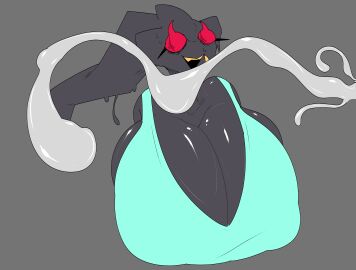 2023 absurd_res banette big_breasts black_body black_breasts bodily_fluids breasts cleavage clothed clothing crawlything cum cumshot ejaculation eyebrows eyelashes female generation_3_pokemon genital_fluids grey_background hi_res looking_at_cumshot nintendo open_mouth pokemon pokemon_(species) red_eyes simple_background solo sweat sweatdrop zipper zipper_mouth