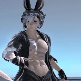 1boy 2girls abs ai_generated animated athletic bunnyboy female final_fantasy final_fantasy_xiv gay male male_focus male_only muscular tagme viera