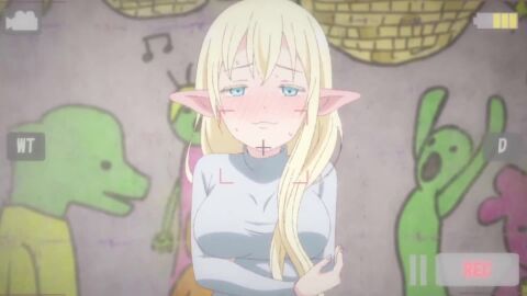 1girls animated asobi_asobase big_breasts blonde_hair blowing_kiss blue_eyes blush breasts busty close-up crossed_arms disguise elf female female_only half-closed_eyes highres large_breasts long_hair looking_at_viewer olivia_(asobi_asobase) one_eye_closed pointy_ears puckered_lips recording smile solo sweat sweater tagme talking trembling video voluptuous wink