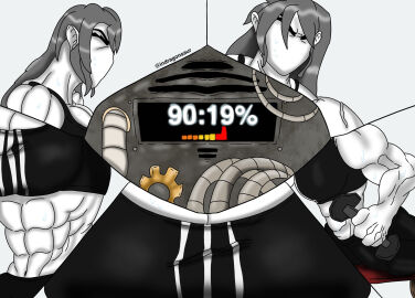 abs big_breasts black_hair breasts exercising fanart female indragonsaur marie_(tag-a-long) mime mime_girl mouthless mouthless_female muscle_tone muscles muscular muscular_arms muscular_female original original_art original_artwork sweating sweating_female training weightlifting weights white_body white_skin workout workout_clothes workout_clothing