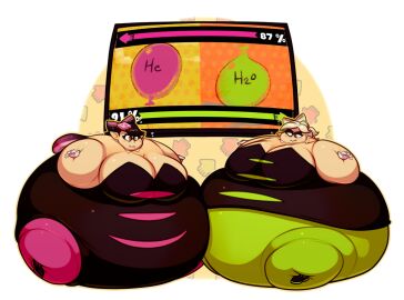 2girls air_inflation black_dress black_hair blimp body_expansion body_growth body_growth_(enlargement) body_inflation callie_(splatoon) expansion female green_legwear helium_inflation hyper hyper_inflation inflation inflation_fetish marie_(splatoon) nintendo pink_legwear ridiculouscake spherical_inflation splatfest splatoon splatoon_(series) squid_sisters white_gloves white_hair white_skin yellow_eyes