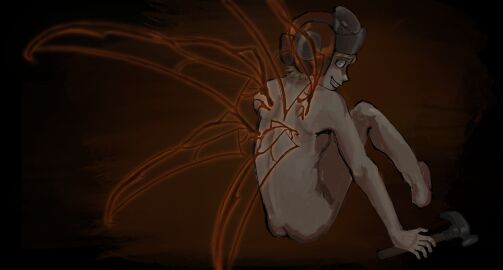 1girls back_view blonde_hair blue_eyes dragonfly_wings female hammer meta:psychopomp_gold one_female pompy queen_of_deagonflies vena