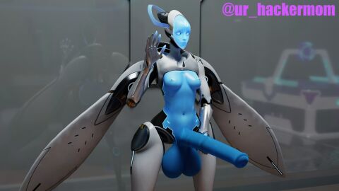 1futa 3d animal_genitalia_on_humanoid balls big_balls big_penis blue_skin breasts breasts_out echo_(overwatch) female futa_only futanari highres horse_penis horseballs horsecock horsecock_on_humanoid huge_balls huge_cock intersex large_penis overwatch overwatch_2 penis robot robot_girl small_breasts solo standing ur_hackermom