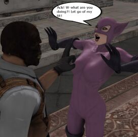 3d alstair2 batman:_arkham_city batman_(series) black_mask_(dc) catwoman catwoman_(arkham) catwoman_(arkham_city) catwoman_(long_halloween) comic comic_page cuntbusting dc dc_comics female low_blow roman_sionis selina_kyle