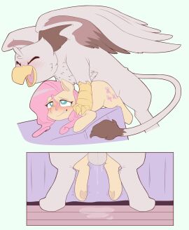 avian balls beak blush bodily_fluids closed_eyes cum cum_drip cutie_mark dripping duo equid equine feathered_wings feathers female female_penetrated feral feral_on_feral feral_penetrated feral_penetrating feral_penetrating_feral fluttershy_(mlp) friendship_is_magic fur genital_fluids genitals gryphon hair hasbro heart_eyes heart_symbol hi_res hooves horse male male/female male_penetrating male_penetrating_female mammal my_little_pony mythological_avian mythological_creature mythology penetration penile penile_penetration penis_in_vagina pink_hair pony porldraws sex tail tail_tuft tuft vaginal_penetration white_body wings yellow_body yellow_fur