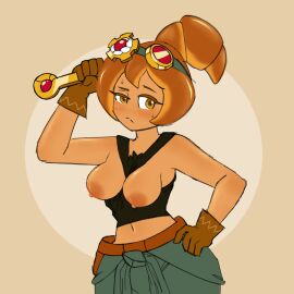 breasts cookie_run cookie_run_ovenbreak croissant_cookie female female_focus female_only gloves holding nipples ripped_shirt solo_focus vomit444