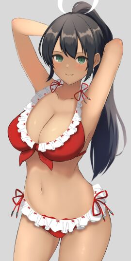 1girls armpit_peek armpits arms_up bare_armpits bare_arms bare_belly bare_chest bare_hands bare_hips bare_legs bare_midriff bare_navel bare_shoulders bare_skin bare_thighs belly belly_button bikini bikini_bottom bikini_only bikini_top black-haired_female black_hair breasts brown-skinned_female brown_skin brown_skinned_female busty busty_female cleavage collarbone curvaceous curvaceous_body curvaceous_female curvaceous_figure curvaceous_hips curvy curvy_body curvy_female curvy_figure curvy_hips dot_nose exposed_armpits exposed_arms exposed_belly exposed_chest exposed_hips exposed_legs exposed_midriff exposed_navel exposed_shoulders exposed_skin exposed_thighs female female_focus female_only fingernails fingers green-eyed_female green_eyes groin hair_between_eyes hairless_armpits hands_up high_resolution highres homura_(senran_kagura) hourglass_figure large_breasts lean_figure legs long_hair looking_at_viewer midriff narrow_waist navel ponytail red_bikini red_bikini_bottom red_bikini_only red_bikini_top red_string_bikini red_swimsuit red_swimwear senran_kagura shaved_armpits shoulders sidelocks simple_background slender_body slender_waist slim_female slim_waist smooth_armpits smooth_skin solo standing string_bikini surippa1010 swimsuit swimwear thick_thighs thighs thin_waist upper_body v-line wide_hips