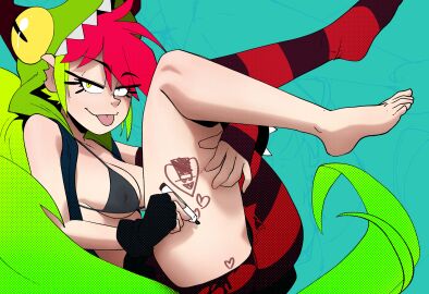 1girls 2024 arched_back ass bare_legs barefoot bedroom_eyes blue_background bottomwear bra bracelet breasts cleavage clothed clothed_female clothes clothing color colored coolerinker demencia_(villainous) drawing_on_body eye_contact eyelashes eyes_mostly_closed feet female female_only glove grabbing_own_leg green_hair hair half-closed_eyes hi_res high_resolution highres hood hood_up hoodie inker_comics inkershike jacket jacket_open large_ass leg_grab legs light-skinned_female light_skin long_hair looking_at_viewer marker medium_breasts mostly_clothed multicolored_hair one_glove open_clothes open_jacket open_shirt plain_background ponytail red_hair scribble seductive seductive_eyes seductive_look seductive_mouth seductive_pose seductive_smile shirt shirt_open shoes shorts simple_background sitting solo solo_female spiked_bracelet straight_hair strap_slip striped_gloves thighs toes tongue tongue_out topwear two-tone_hair unzipped unzipped_jacket very_high_resolution very_long_hair villainous wristwear yellow-eyed_female yellow_eyes