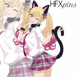 1girls blonde_hair cat_bell cat_ears cat_tail female female_only gyaru hfxpins kitagawa_marin long_fingernails school_uniform solo sono_bisque_doll_wa_koi_wo_suru twintails yellow_hair