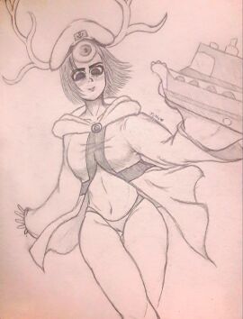 1girls adult_swim antlers blush boat boob breasts cameltoe cloak collarbone ecchi female gemusetto gemusetto_death_beats goddess hips hood hooded_cloak jono♡ navel no_bra open_clothes panties pussy questionable_anatomy sailor_hat short_hair sketch thighs tuonen_tytti_(gemusetto)