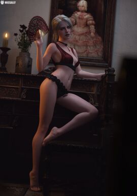 1girls 3d abs alternate_costume ashen_hair cd_projekt_red choker ciri clothing eyeshadow facial_scar feet female freckles green_eyes grey_hair half_updo light-skinned_female light_skin looking_at_viewer mascara missally necklace pale-skinned_female pale_skin petite princess red_lipstick royalty runny_makeup scar seductive_eyes seductive_look seductive_mouth skinny slim solo tattoo tattoo_on_thigh teenager the_witcher_(series) the_witcher_3:_wild_hunt thigh_tattoo tied_hair toussaint vizima white_hair