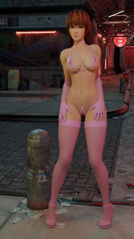 3d brown_hair city city_background dead_or_alive dustedfountain female gloves high_heels hooker kasumi_(doa) pink_dress prostitute prostitute_clothes prostitution red_light_district sex_work sex_worker stockings stockings_thigh_highs street street_hooker streetwalker suburb thong