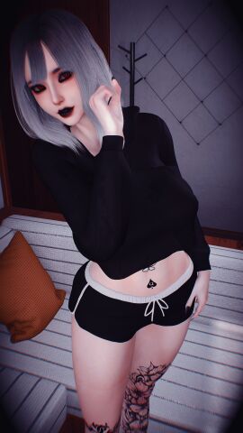 1girls 3d 4k apartment asian asian_female big_breasts black_eyeshadow black_lipstick black_makeup blacked breasts chromatic_aberration crashbanditkut eyebrows eyelashes eyeshadow female female_focus hair hi_res high_resolution highres hoodie light-skinned_female light_skin lips lipstick long_eyelashes makeup medium_hair nail_polish nails nails_painted navel navel_piercing original original_character piercing qos qos_tattoo queen_of_spades queen_of_spades_symbol queen_of_spades_tattoo red_eyes see-through see-through_clothing shorts solo spade_tattoo tattoo tattoos virt-a-mate virtamate white_hair