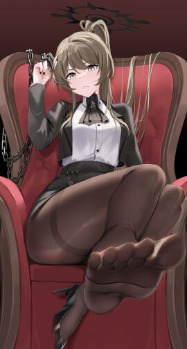 1girls bangs black_nail_polish black_nailpolish black_nails blonde_female breasts chains charlotte_van_halen claw_ring feet feet_in_stockings female female_in_suit female_only gothic halo heel indie_virtual_youtuber light-skinned_female light_skin medium_breasts metal pale-skinned_female pale_female pale_skin pantyhose ponytail red_chair sitting sitting_down sitting_on_chair skai_kun soles soles_of_feet_in_stockings solo_female toes virtual_youtuber vtuber worms-eye_view