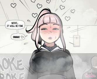 1futa bulge exhibitionism futa_focus futa_with_male futanari implied_futa intersex lewdua magali_(lewdua) male school_uniform solo_focus stealth_masturbation