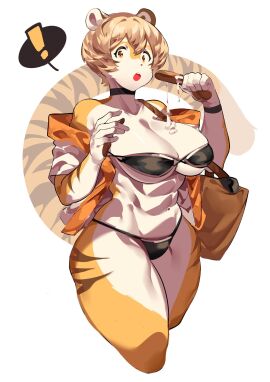 ! :o anthro big_breasts bikini breasts choker cleavage feline female furry huge_breasts mei_xiang muscular muscular_female mx99926 short_hair spoken_exclamation_mark swimsuit thick_thighs tiger tiger_girl wide_hips