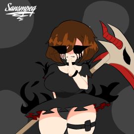 1girls 2d big_breasts breasts chara female female_chara female_only human light-skinned_female light_skin reaper_chara reapertale rebootedmp3g scythe simple_background solo tagme thick_thighs undertale undertale_(series) undertale_au voluptuous
