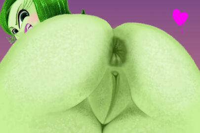 anus ass ass_focus disgust_(inside_out) female green_eyes green_hair green_skin pov_ass pussy rodutz vagina