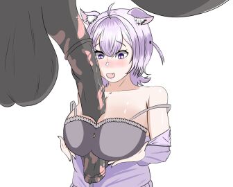 1animal 1girls 1horse animal_penis bhdptopnotch12 breasts female hololive hololive_gamers hololive_japan horse horse_penis horsecock large_breasts male nekomata_okayu paizuri paizuri_under_clothes penis purple_eyes purple_hair virtual_youtuber vtuber zoophilia