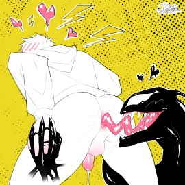 alien alien/human ass ass_focus bending_over blush clothed cock eddie_brock gay gay_anal gay_oral gay_sex holding_hands male male/male male_only marvel marvel_comics monster penis precum precum_drip presenting_ass rottansfw saliva tongue tongue_fucking tongue_in_anus venom venom_(marvel)