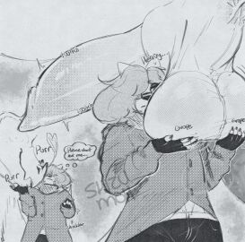 2024 andy_(shizumoh) anthro anus arctic_fox balls balls_grab big_balls big_penis canid canine clothed clothed/nude clothing digital_drawing_(artwork) digital_media_(artwork) dragon duo english_text eyewear feral fingerless_gloves fox genitals glasses gloves greyscale halftone handwear hi_res huge_balls huge_cock kinktober_2024 male male/male mammal monochrome mythological_creature mythological_scalie mythology nude penis perineum scalie shizumoh size_difference teratophilia text trans_man transmasc true_fox