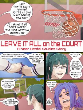 1boy 1girls basketball comic_page crossover english_text female green-haired_female green_hair jujutsu_kaisen light-skinned_female light-skinned_male maki_zenin male mappa nearphotison nhs_fusions purple_hair shounen_jump text yoinks_briimura zenin_maki