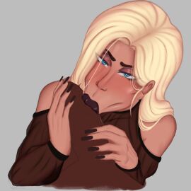 1boy 1girls 2d 2d_(artwork) :>= balls blonde_hair blowjob blue_eyes brittany_(fellatrix) clothed clothing dark-skinned_male dark_skin digital_drawing_(artwork) digital_media_(artwork) duo erect_penis erection fellatio female female_focus horny horny_female interracial kissing_penis kissing_penis_tip light-skinned_female light_skin long_hair lustful_gaze male male/female male_pov oc oral oral_penetration oral_sex original original_character penis pinkplutoart pov pov_eye_contact sex simple_background solo_focus straight sucking sucking_penis watermark