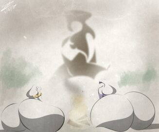 2girls ass back_view female hyper_ass massive_ass minimalist multiple_females multiple_girls selaiki sparks_spectrum