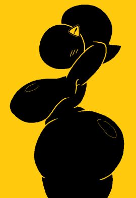 armpits arms_behind_head ass big_ass big_breasts black_body breasts female female_only jjoyplus pictogram ponytail side_view solo thick_thighs warning_sign warning_sign_person