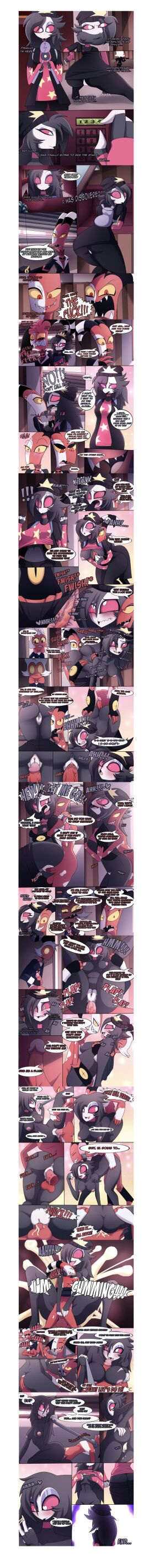 1girls 2boys anal anal_sex blitzo_(helluva_boss) both_sides breast_grab comic cum cum_in_ass cum_in_pussy cum_inside dialogue double_penetration eating_ass eating_pussy fingering from_behind_position fucked_from_behind helluva_boss japy7u7 large_ass large_breasts legs_apart legs_spread licking licking_penis masturbation moxxie_(helluva_boss) octavia_(helluva_boss) titjob