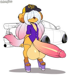1boy 2024 2d anthro balls baseball_cap big_balls big_penis biped bottomless canid canine canis car clothed clothing dog domestic_dog dongitos ear_piercing english_text erection facial_piercing femboy footwear genitals giant_penis gib_(dongitos) hair hair_covering_eyes hair_over_eyes hat headgear headwear hi_res high_heels huge_balls huge_cock hyper hyper_genitalia hyper_penis long_hair male male_only mammal nose_piercing open_toe_shoes original original_character penis piercing piercings platform_heels shirt shoes simple_background skimpy solo standing text topwear vehicle white_background