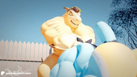 2024 3d 3d_animation animated anthro bandit_heeler blue_body bluey_(series) canid canine canis cattledog codan codans digital_media_(artwork) domestic_dog duo fence fish green_eyes head_grab herding_dog hi_res loop male male/male mammal marine nude oral pastoral_dog patreon pseudo_hair requiem_shark sex shark tail tan_body teeth tentacle tentacle_hair text tiger_shark url