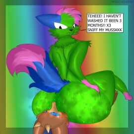 absurd_res anal archenarie ass big_butt bodily_fluids canid canine canis dont_touch_my_pizza facesitting hi_res kevin_(nyanwolf) kobold mammal meme oral rimming scalie sex sitting_on_another suggestive sweat wolf zanite