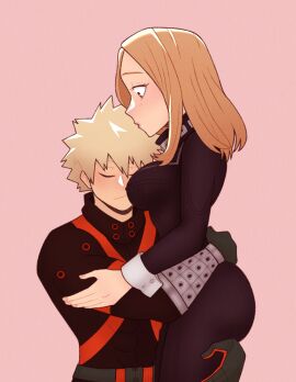 1boy 1girls ass blonde-haired_female blonde-haired_male blonde_hair blush camie_utsushimi closed_eyes collar comfy cozy curvy curvy_female curvy_figure dressed female fully_clothed fully_dressed hand_on_ass hand_on_butt hand_on_hip hero hero_outfit_(mha) heroine hug hugging jumpsuit katsuki_bakugou lazyanart looking_at_partner male muscular muscular_male my_hero_academia romantic romantic_couple spiked_hair straight warm warmth wholesome