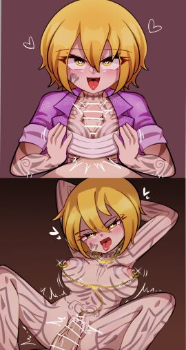 1boy 1girls anime_nose big_breasts blonde_female blonde_hair breast_piercing breasts breasts_out censor_bar censored clitoris clitoris_piercing don_quixote_(limbus_company) erection female female_focus heart heart_eyes human limbus_company male male_pov nipple_piercing nipple_rings nipples nude paizuri partial_male penis penis_in_vagina piercing popopopoooooooy project_moon pussy shaved_crotch straight tattoo tattoos the_middle_(identity)_(project_moon) the_middle_little_sister_don_quixote_(limbus_company) titjob tongue tongue_out tongue_piercing toony vagina vaginal_piercing veiny_penis wakame_daikon yellow_eyes