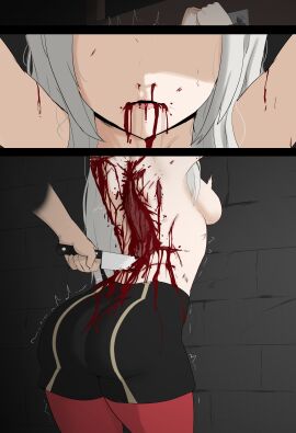 1girls ass back_view bleeding defeated defeated_heroine edelgard_von_hresvelg female fire_emblem:_three_houses gore guro humiliated humiliation kidnapped light-skinned_female light_skin lord_dante punishment ryona slave slave_girl thick_ass thick_thighs tied_hands vomiting_blood vore white_hair wounded