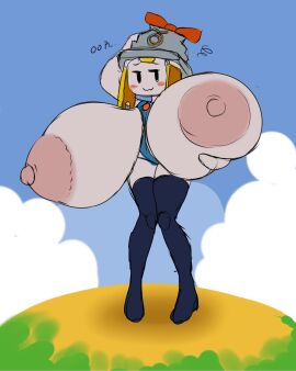 1girls alternate_body_type alternate_breast_size anthro blush breasts connie_(mario) female huge_breasts looking_at_viewer mario_(series) mario_and_luigi:_brothership mario_and_luigi_(series) metachoke mob_face motion_lines nintendo nipples plug socket solo solo_female