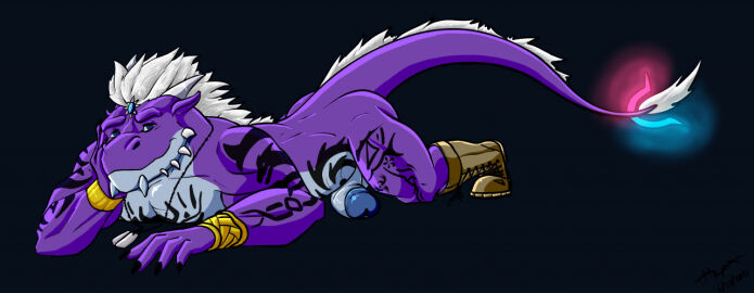 2020s 2021 anthro anthro_only azure_(azureparagon) azureparagon barely_clothed black_background boots bracelet bracelets brown_boots cel_shading digital_drawing_(artwork) digital_media_(artwork) dragon dragon_ears dragon_horns dragon_tail gay genitals glowing glowing_tail_tip hair hand_on_cheek horns humanoid_genitalia humanoid_penis looking_at_viewer lying lying_on_stomach male male_dragon male_only necklace neon_lights octazure penis purple_body purple_scales reptile reptile_humanoid scalie scalie_humanoid simple_background smile smiling smiling_at_viewer smirk smirking smirking_at_viewer solo solo_focus solo_male tail tattoo tattooed_male tattoos two-tone_body two-tone_scales tydesoto white_hair white_horns