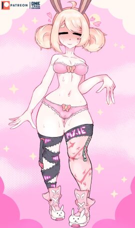 1girls blonde_hair briatcookiebox bunny_ears female heart indie_virtual_youtuber onetrickdragon sweat sweatdrop thick_thighs thighhighs virtual_youtuber wide_hips