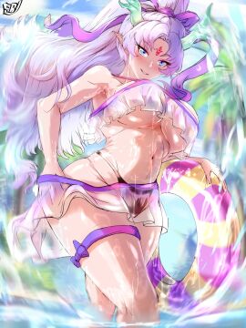 blue_eyes dragon_of_the_vast_sea_yun_(guardian_tales) freddy_bh guardian_tales sea swimsuit yun_(guardian_tales)