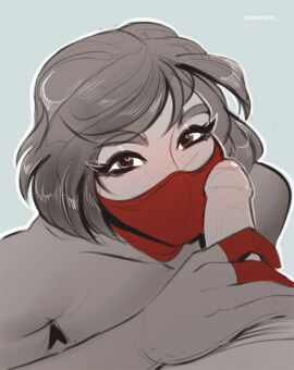 1girls 4chan black_clothing black_hair blush cindy_moon cock_worship female holding_penis looking_at_viewer male marvel marvel_comics mask masked_female penis plain_background qwickjoe silk_(marvel) smile spider-man_(series)