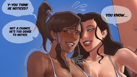 2girls asami_sato avatar_legends canon_couple chocolate_and_vanilla dark-skinned_female dark_skin english_text female heartbeat interracial korra light-skinned_female light_skin nickelodeon nonbender spageta speech_bubble text the_avatar the_legend_of_korra water_tribe