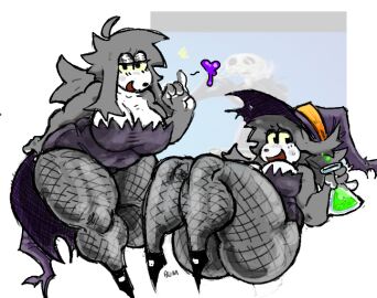 1boy 1girls anthro anthro_only artist_name artist_signature ass bedroom_eyes big_ass big_breasts big_butt black_eyeshadow black_heels breasts character_in_background chubby chubby_female edna_(ghastlybum) edna_(scared_bum) female female_focus female_only fishnet_legwear fishnets flask fortnite ghastlybum heart heels high-angle_view jack_skellington looking_at_viewer looking_off_screen looking_up male nightmare_before_christmas potion potion_bottle redraw scared_bum the_nightmare_before_christmas thick thick_ass thick_legs thick_thighs witch witch_costume witch_hat