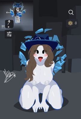 1girls 2d barefoot breasts completely_nude completely_nude_female digital_art digital_media digital_painting female female_only full_body kneeling naked naked_female nipples nude nude_female open_mouth open_smile reference_image roblox roblox_avatar robloxian self_upload shawmel smile solo solo_female squatting tagme tongue tongue_out