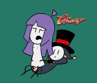 1boy 1girls anti_groove cowgirl_position female lila_(spooky_month) male mob_face naked naked_female nipples original original_character penetration purple_hair pussy riding sex spooky_month vaginal vaginal_penetration