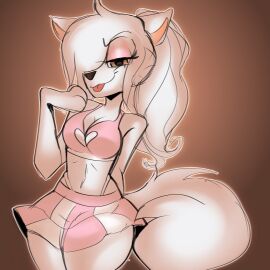 19itsme87 breasts canine female furry girly pigtail samoyed skirt smug_face uniform white_fur