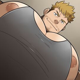 1boy bara big_chest big_pecs huge_chest huge_pecs male male_only meme muscular muscular_chest muscular_male pec_pov_meme takezamurai worm's-eye_view yaoi yur_oc_like_this_(meme)