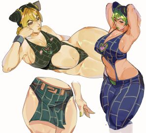 ass big_ass big_breasts big_butt breasts butterfly butterfly_print cleavage cleavage_cutout clothed clothing female green_eyes green_hair jojo's_bizarre_adventure jolyne_kujo laying_down laying_on_side legs light_green_hair looking_unpleasured massive_breasts oiled_skin oily prison prison_clothes prisoner ryota_ravioli seductive seductive_look shiny_skin short_hair short_skirt shounen_jump skirt stone_ocean stretching stretching_arms tagme thick_ass thick_legs thick_thighs thighs thighs_together white_background white_skin